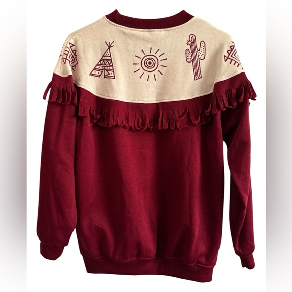 Vintage Gitano Red Aztec Fringe Collar BOHO Western Long Sleeve Sweater Size M - Picture 2 of 13